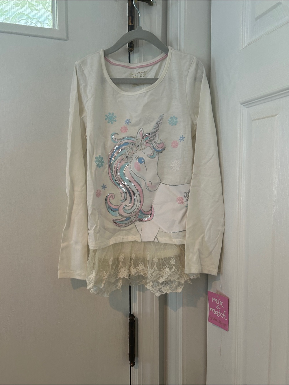 Cynthia Rowley Cream Unicorn Long Sleeve Top with Lace Hem